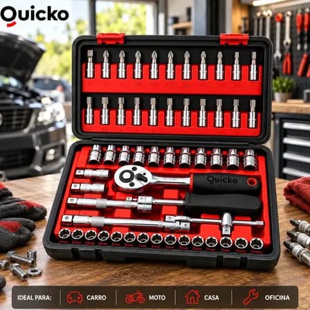 Kit de Ferramentas 46 Peças com Catraca, Soquetes e Maleta Quicko