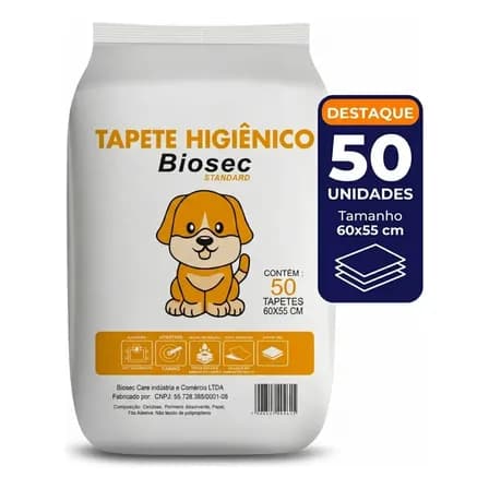 Tapete Higiênico para Cães 60x55 cm com Gel Absorvente (50 unidades)